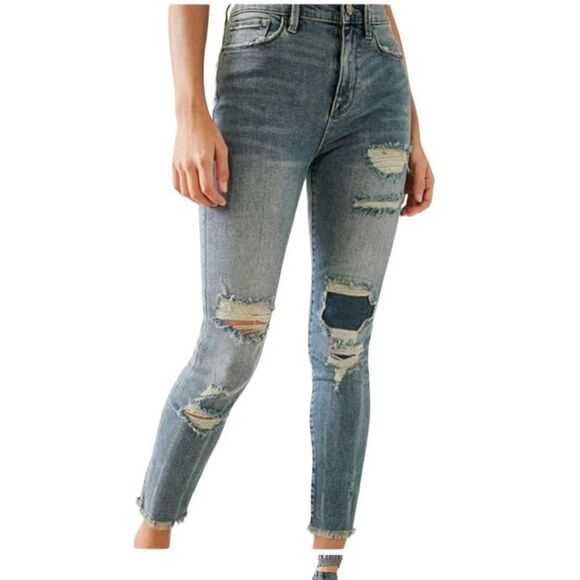 CROP HIGH RISE DISTRESSED SKINNY JEANS - Picture 2 of 14